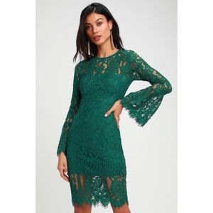 Lulus Green Lace Long Sleeve Midi Dress